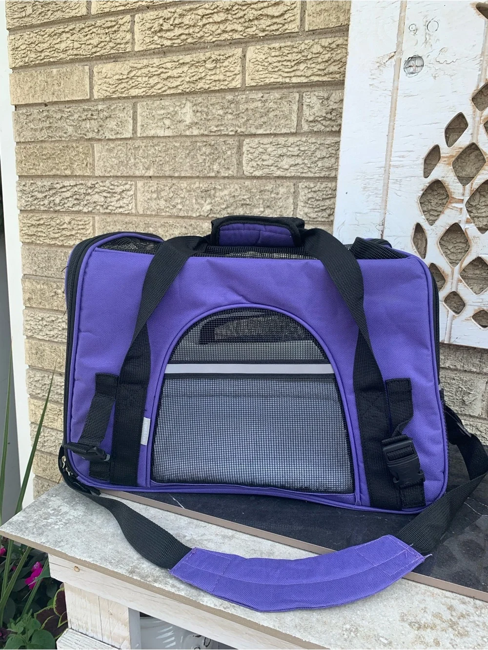 Paws & Pals soft-sided pet carrier purple, 17x8x11 inches.